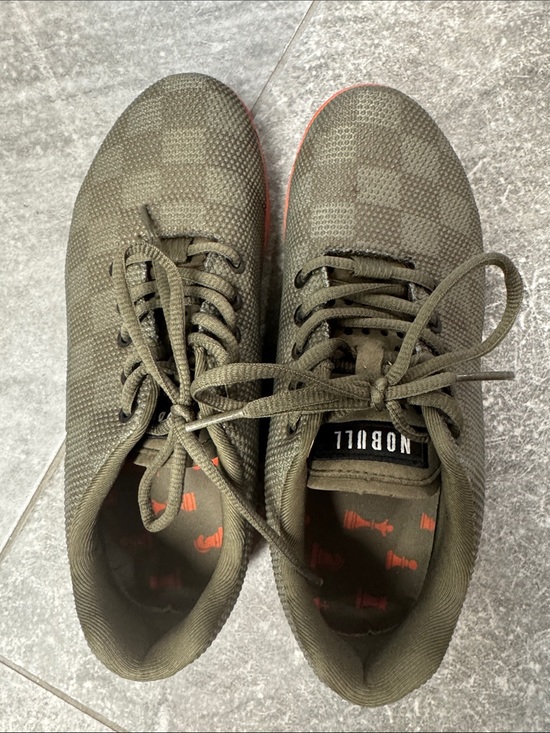 NOBULL Shoes - NOBULL Olive Knit Trainer with Subtle Red Accents